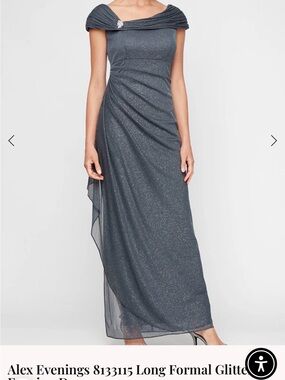 Alex Evenings Slate Glitter Off-Shoulder Evening Gown